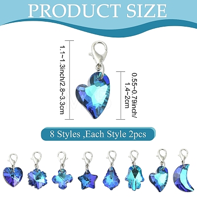 16Pcs 8 Styles Electroplated Glass Pendant Decorations HJEW-YW00361-1