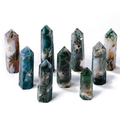 Natural Moss Agate Pointed Prism Bar Home Display Decoration G-PW0007-104D-1