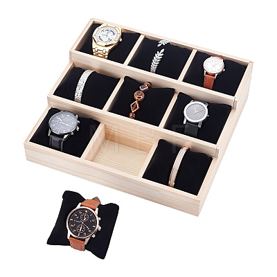 3-Tier 9 Grids Wood Bracelet Display Stands BDIS-WH0003-33B-1