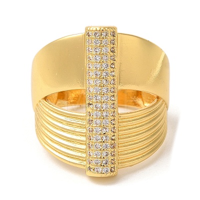 Bar Brass Micro Pave Cubic Zirconia Open Cuff Rings RJEW-U008-16G-1