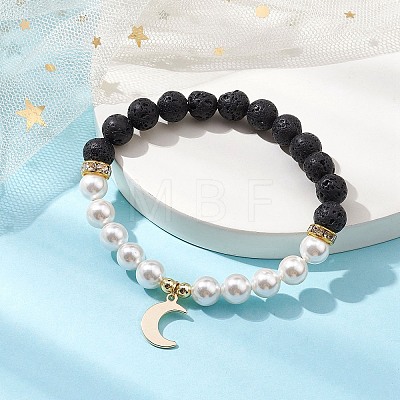 Moon 304 Stainless Steel Charm Bracelets BJEW-JB10310-01-1