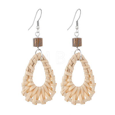 Bohemian Wood & Rattan Wood Woven Dangle Earrings WG21945-03-1