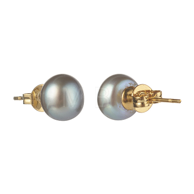 Natural Pearl Rondelle Stud Earrings EJEW-JE04585-02-1