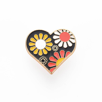 2Pcs 2 Color Heart Flower Enamel Pins JEWB-N007-040-FF-1
