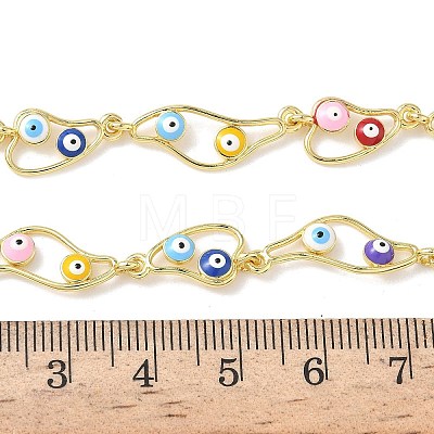 Brass Enamel Evil Eye Link Chain Necklaces NJEW-G183-01G-03-1