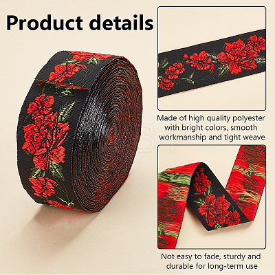 6.8M Flat Ethnic Style Polyester Jacquard Flower Ribbon OCOR-WH0082-133B-1