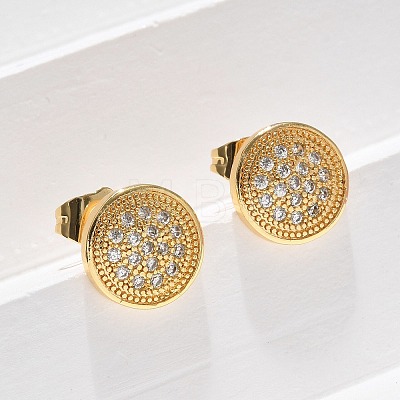 Brass Micro Pave Clear Cubic Zirconia Stud Earrings EJEW-D305-15G-1