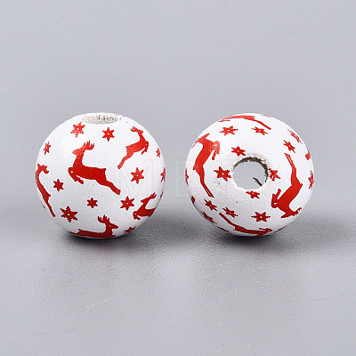 Christmas Spray Painted Schima Wood Beads WOOD-T032-35I-1