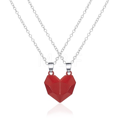 Valentine's Day Stainless Steel Magnetic Heart-shaped Couples Necklace Set with Peach Heart Pendant RE7695-9-1