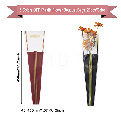 Magibeads 120Pcs 6 Colors OPP Plastic Flower Bouquet Bags ABAG-MB0001-02-1