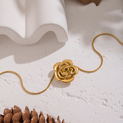 Minimalist 304 Stainless Steel Rose Flower Pendant Round Snake Chain Necklaces for Women KV0581-1