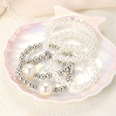 5Pcs 5 Styles Stylish CCB Plastic & Plastic Pearl & Rhinestone Beads Stretch Bracelets for Women WGF408F-01-1