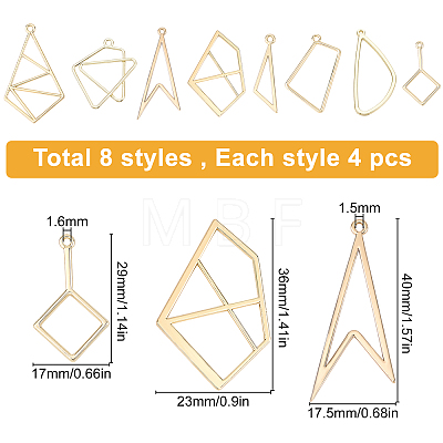 32 Pcs 8 Styles Alloy Pendants & Links Connectors FIND-SC0001-37LG-1