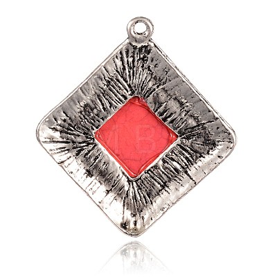 Antique Silver Plated Rhombus Alloy Dyed Synthetic Turquoise Pendants PALLOY-E399-02AS-1