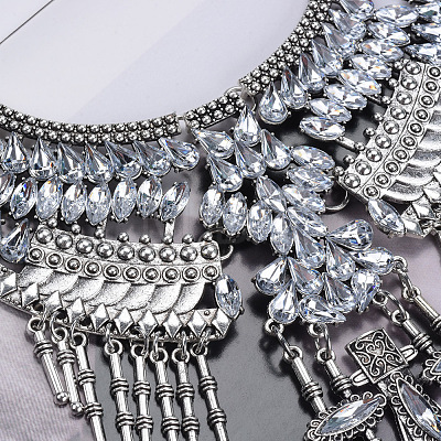 Alloy Crystal Rhinestone Teardrop Trible Floral Chunky Bib Necklaces for Women FS-WGFFCE0-01-1