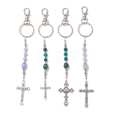 Cross Gemstone & Alloy Pendant Keychains KEYC-JKC01449-1