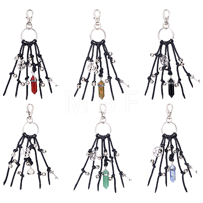 6Pcs 6 Styles Alloy Bell Key & Natural Mixed Stone Bullet Pendant Decorations HJEW-FH00324-1