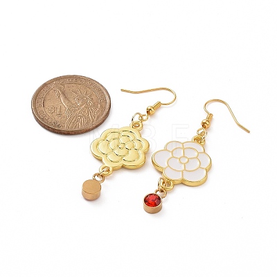 Enamel Peony with Rhinstone Dangle Earrings EJEW-JE05131-01-1