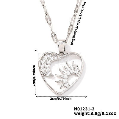 Gorgeous Brass Micro Pave Clear Cubic Zirconia Heart with Moon Sun Pendant Elegant Fashion Necklaces SS6030-2-1