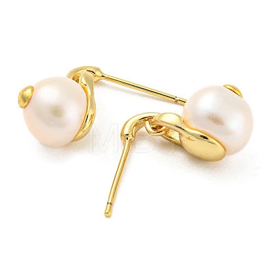 Rack Plating Brass Dangle Stud Earrings with Natural Pearl EJEW-M227-01G-1