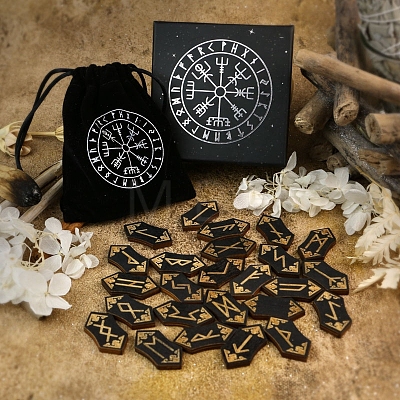 Rune Stone Wooden Set Wicca Divination Props PW-WGC7710-01-1