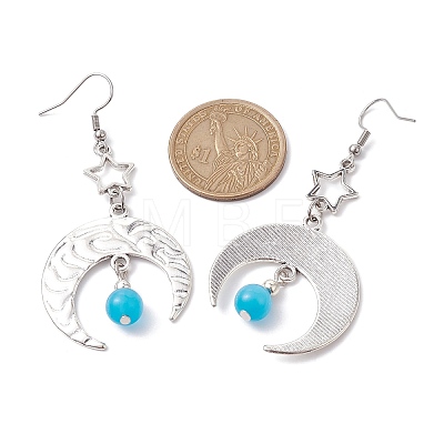 Antique Silver Alloy Star & Moon Dangle Earrings EJEW-JE05637-05-1