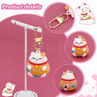   2Set PVC Cartoon Lucky Cat Doll Pendants Keychains HJEW-PH0001-49-1