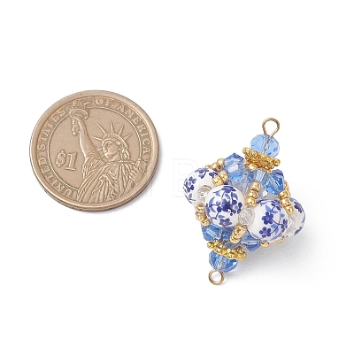 Oriental Blue and White Porcelain Style Lantern Beaded Links Connector Charms PALLOY-MZ01187-1