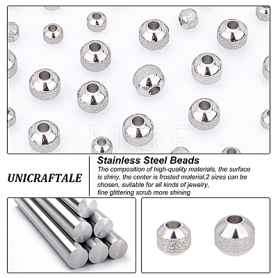 Unicraftale 40Pcs 2 Style Textured 304 Stainless Steel Beads STAS-UN0037-81B-1
