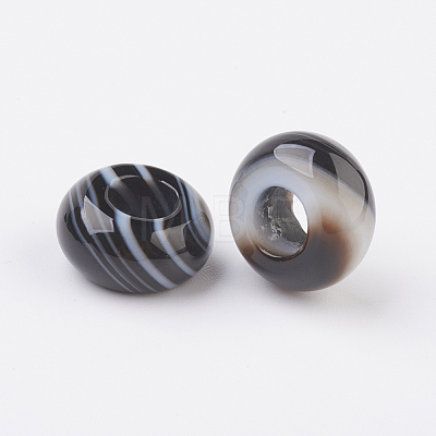 Randomly Mixed Natural Black Agate and Banded Agate European Beads X-G-G740-14x8mm-12-1