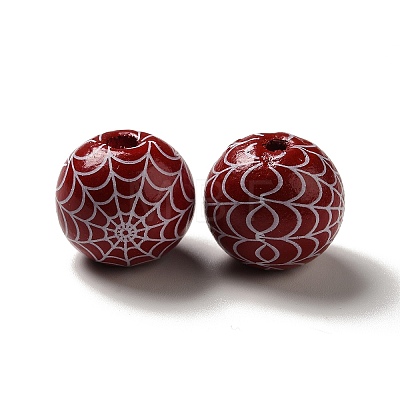 Halloween Printed Spider Webs Colored Wood European Beads X1-WOOD-K007-04E-1
