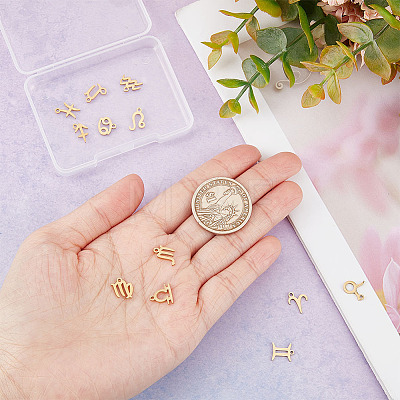 12Pcs 12 Constellations Manual Polishing 304 Stainless Steel Charms STAS-CA0001-83-1