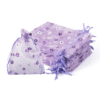 Flower Printed Organza Drawstring Bags OP-TAC0003-03-1