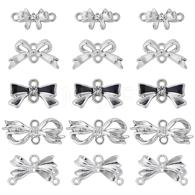 30Pcs 5 Styles Alloy Crystal Rhinestone Bowknot Links Connector Charms FIND-TA0010-98-1