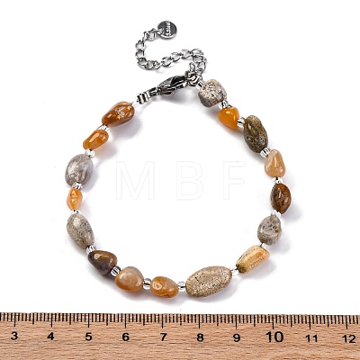 Natural Fossil Coral Beaded Bracelets for Women G-P563-07P-02-1