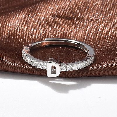 S925 Sterling Silver Adjustable Letter Rings for Women RJEW-M068-01P-D-1