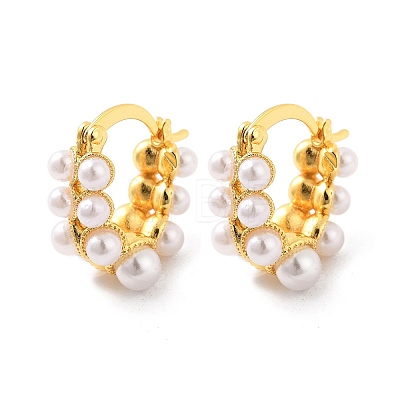 Rack Plating Brass ABS Imitation Pearl Hoop Earrings EJEW-M029-02G-1