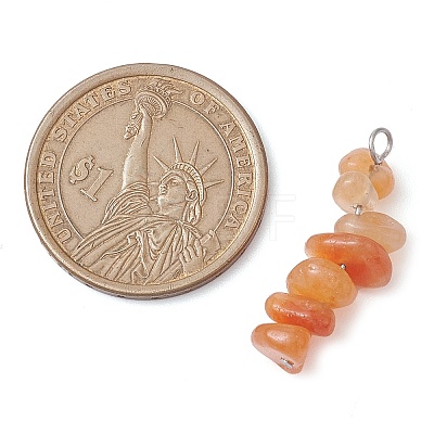 Gradient Color Natural Red Aventurine & Natural Sunstone & Natural Topaz Jade Chip Beaded Pendants PALLOY-JF02791-09-1