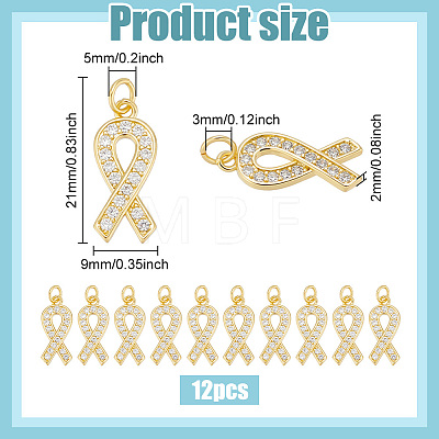12Pcs Brass Micro Pave Clear Cubic Zirconia Pendants ZIRC-BC0001-29-1