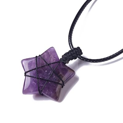 Adjustable Natural Amethyst Star Pendant Necklace NJEW-B086-03B-1