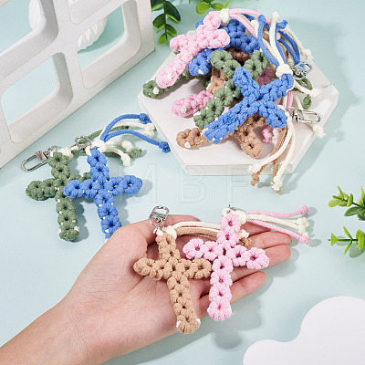 4Pcs Cotton Cross Pendant Decorations HJEW-TA00444-1
