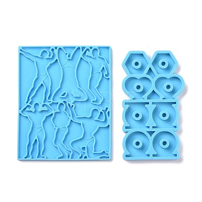 Exercising Men Shaped Straw Topper Silicone Mold Sets DIY-L067-I01-1