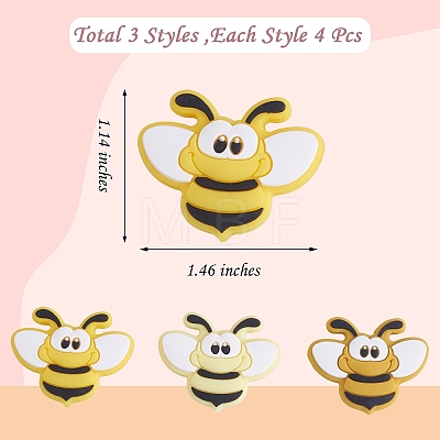 12Pcs 3 Colors Bees Silicone Focal Beads JX658A-1