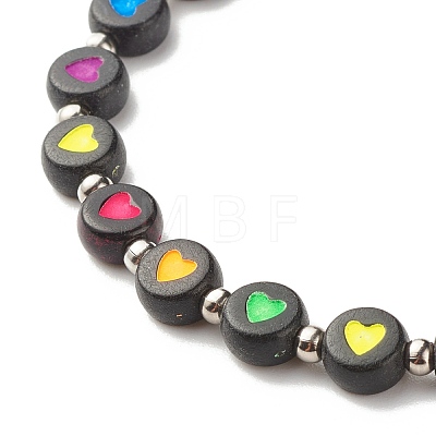 Flat Round with Heart Beaded Stretch Bracelet for Women BJEW-JB07552-04-1