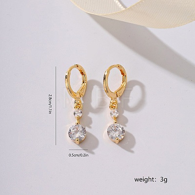 Elegant French Style Brass Pave Clear Cubic Zirconia Flat Round Hoop Earrings KO2254-2-1