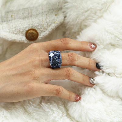 Fashionable 304 Stainless Steel & Natural Sodalite Finger Rings FS-WG90577-23-1