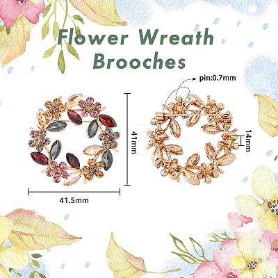 Flower Wreath Colorful Rhinestone Brooch JEWB-WH0026-19-1