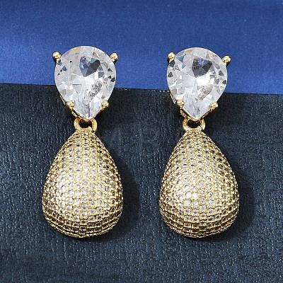 Brass Clear Cubic Zirconia Dangle Stud Earrings EJEW-A162-04G-1