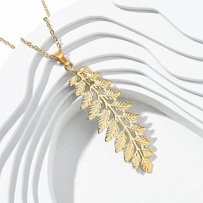 304 Stainless Steel Leaf Pendant Necklaces NJEW-H059-29B-G-1