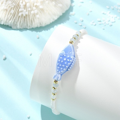 Dyed Natural Malaysia Jade & Handmade Porcelain & Seed Beaded Adjustable Bracelets for Women BJEW-JB14029-1